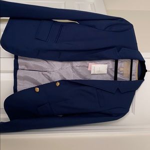 Navy blue, size 2P blazer, with gold buttons.